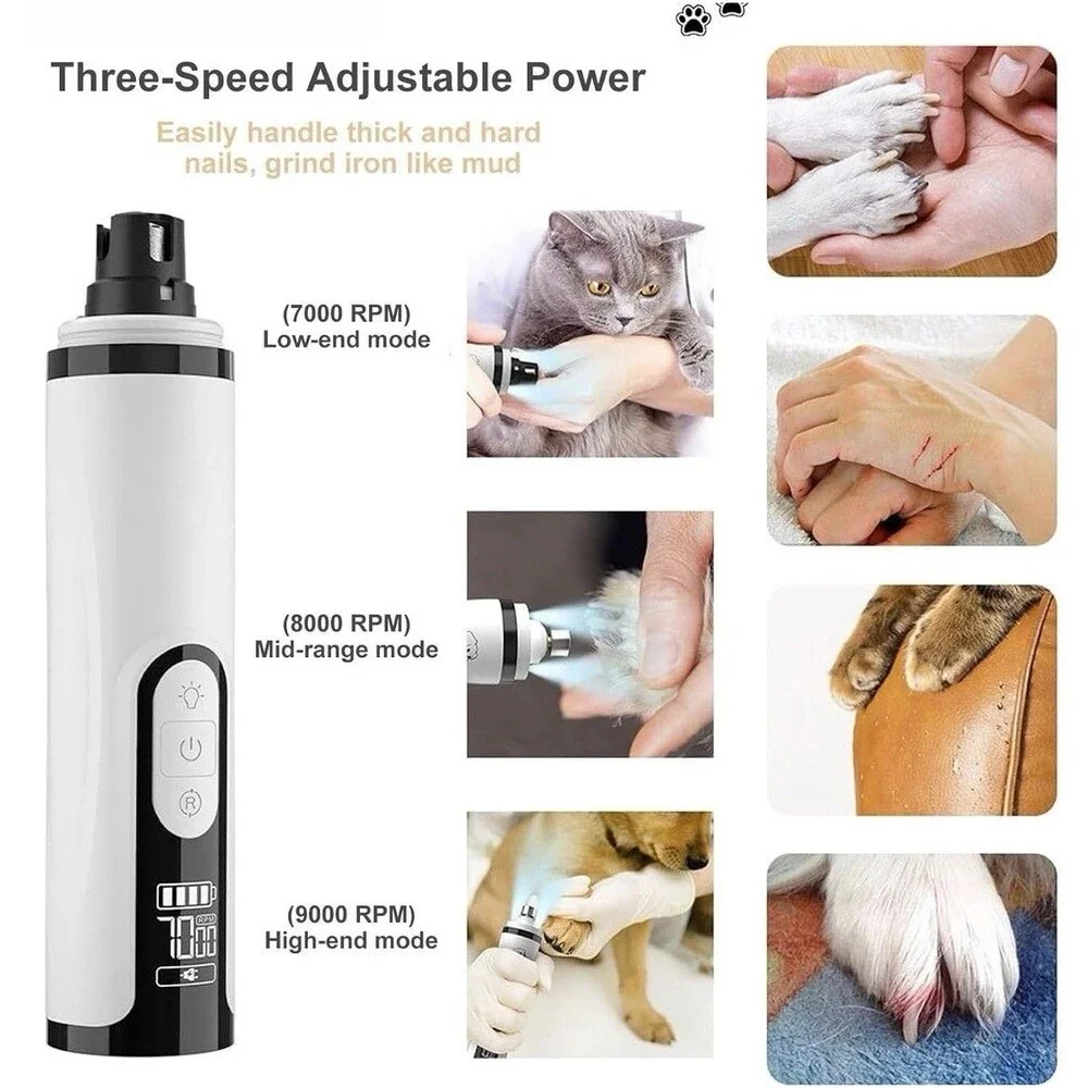 SMEHNSER Pet Nail Grinder Rechargeable Dog Cat Nail Trimmer USB Quiet Grooming